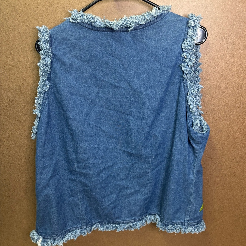 Tantrums Vintage Embroidered Denim Vest Fringe Trim XL - Picture 5 of 5